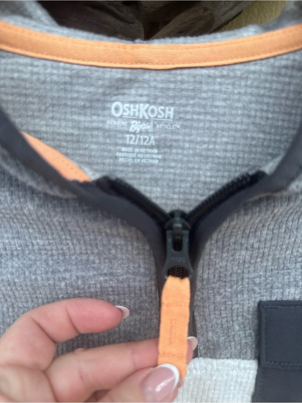 OshKosh B'gosh Gray Two-Tone Hooded Pullover with Navy Chest Pocket